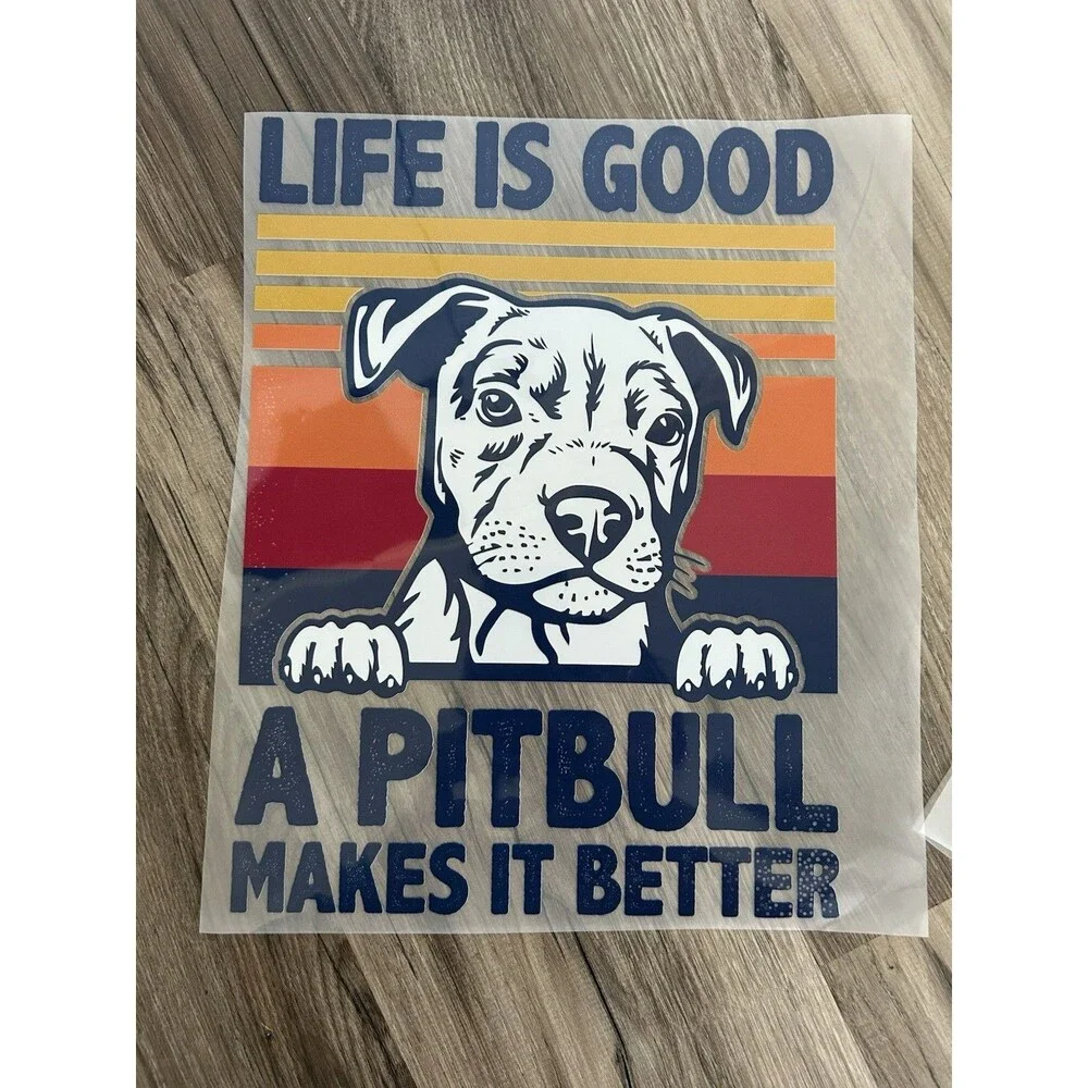 Set of 4 Life Is Good Pitbull Dog Direct to Film Transfers Decals New Unused